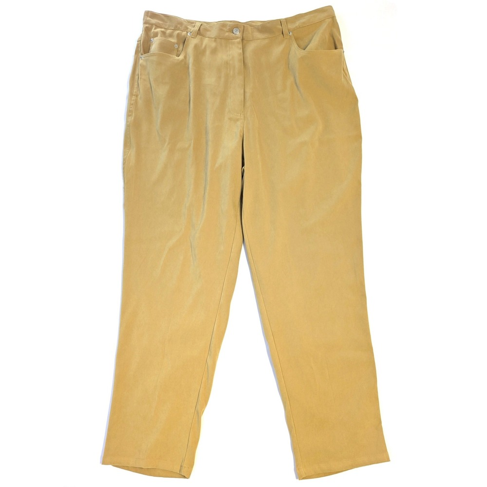 Denim & Co Womens Tan Straight Leg Pants Size 24 High Rise Stretch Trousers